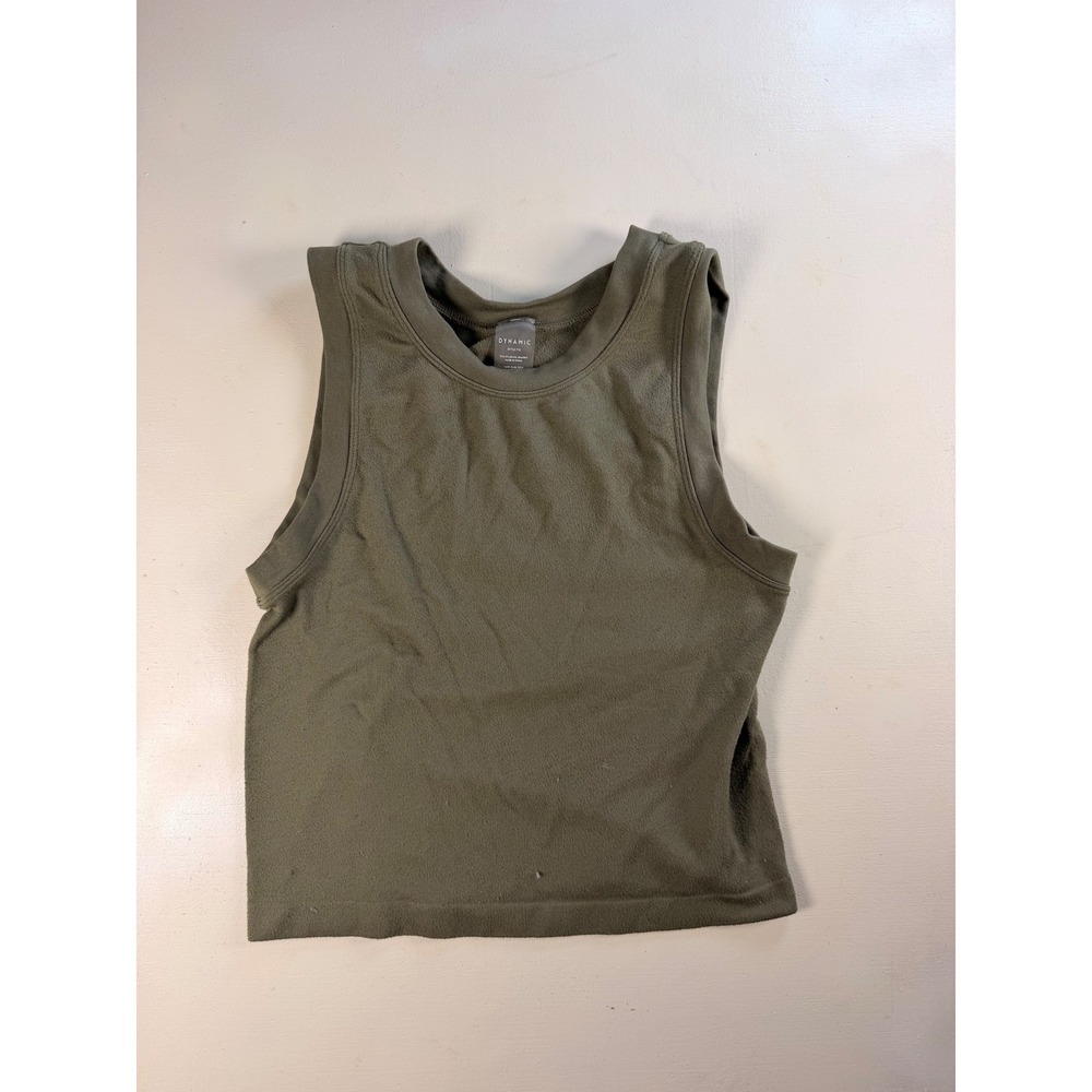 Dynamic Ribbed Tank Top Womens One Size Olive Green Excellent High Neck Crop